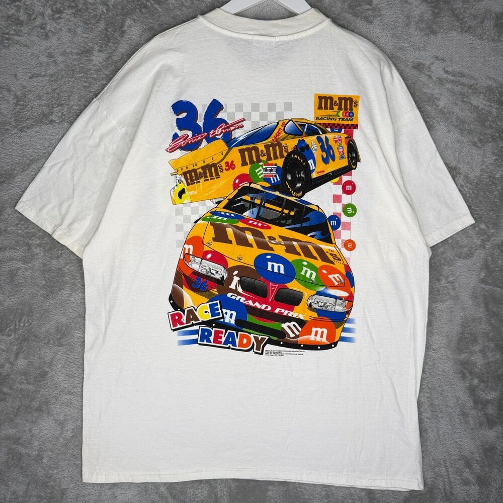 Vtg 90s Nascar T-Shirt Men 2XL M&M Mighty Racing Team White Ernie Irvan 1999 USA